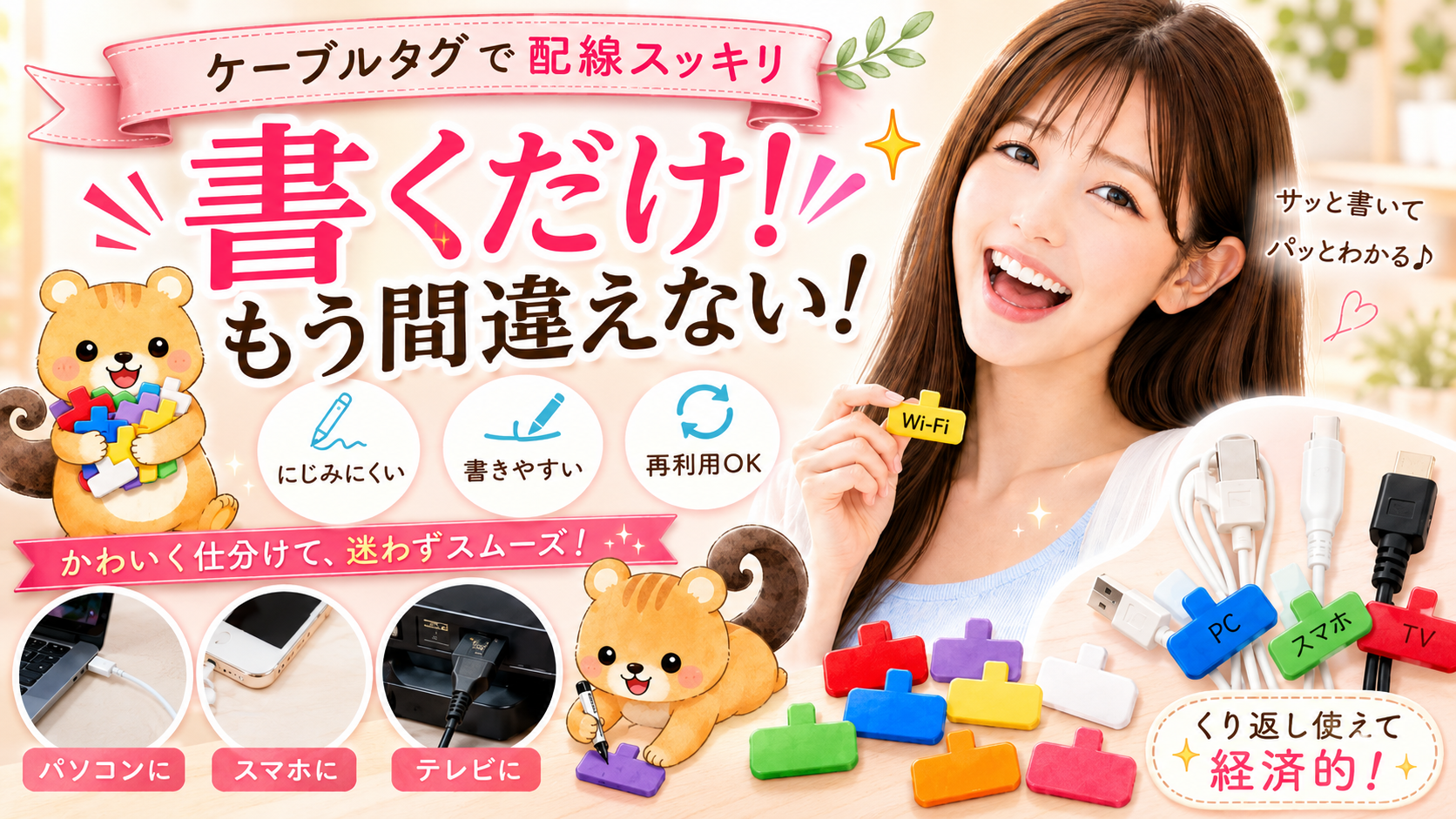 Amazon | 文字が書けるケーブルタグ 色分け出来て識別できる！ 面